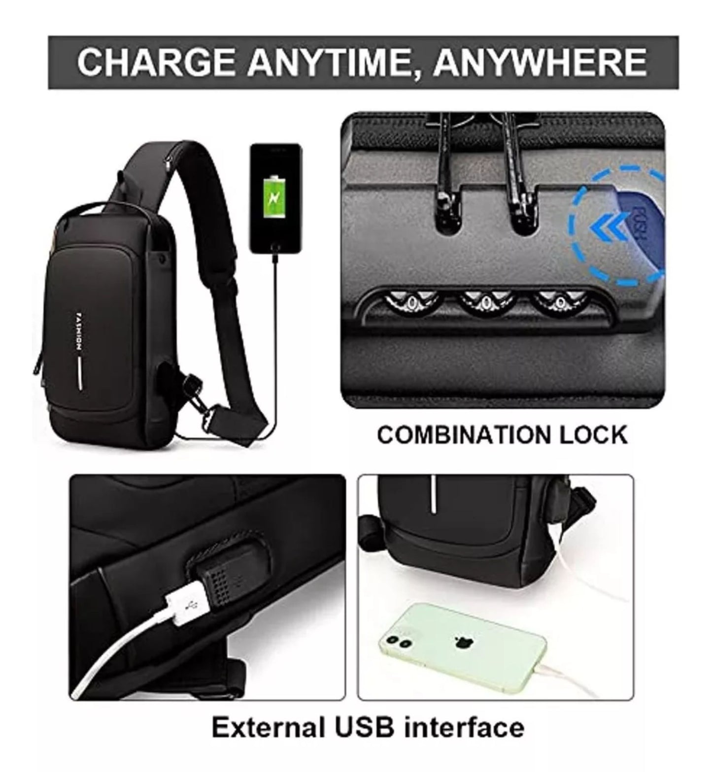 IRONBAG: Bandolera Antirrobo con Puerto USB